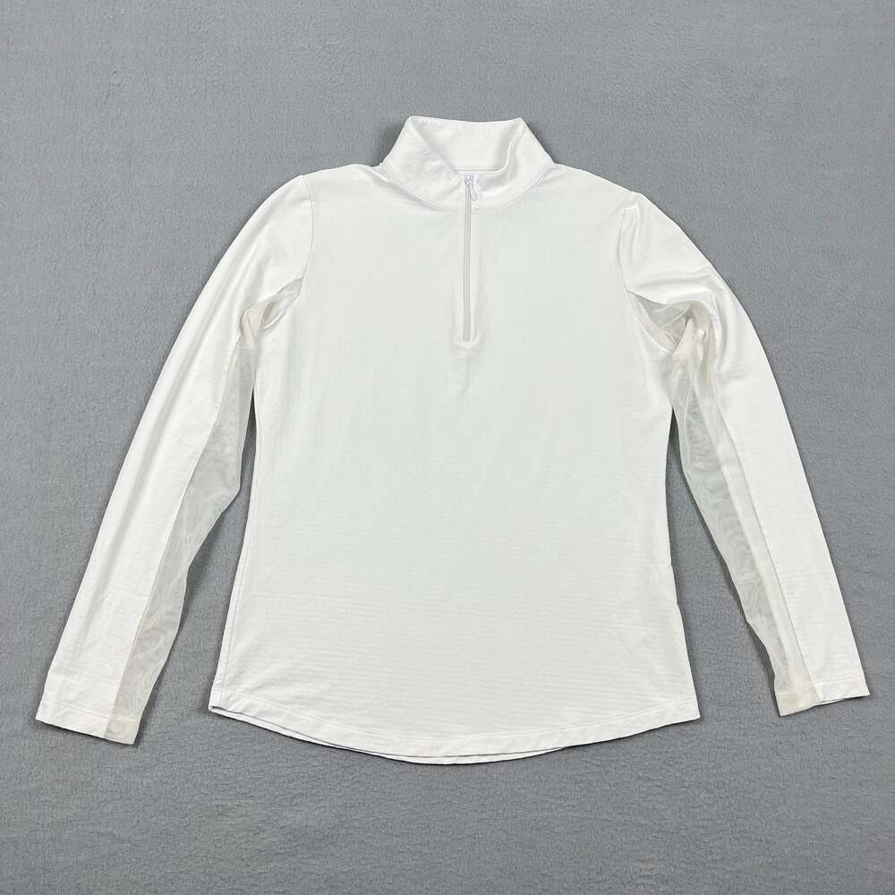IBKUL Women Icefil 1/4 Zip Pullover Sun Shirt Mesh Sleeve White Tennis Women's S
